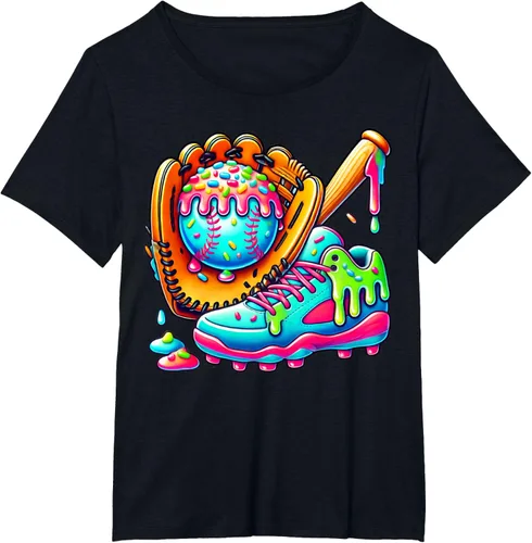Vista 7 de Ice Cream Drip Baseball Stuff Baseball Drip For Boys Graphic T-Shirt, Negro -, Pequeña