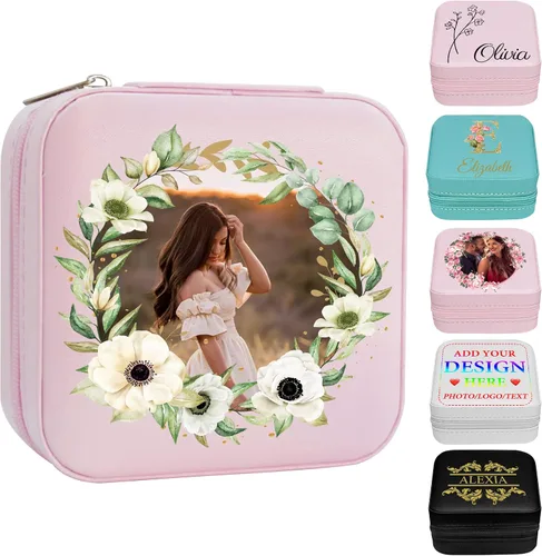 Vista 17 de Joyero personalizado con nombre, joyero de viaje portátil personalizado, organizador de joyas de cuero, cajas de dama de honor, boda, regalo