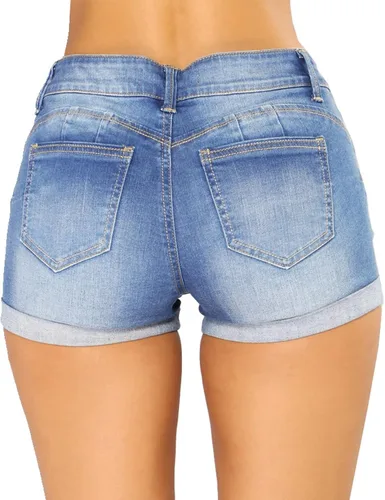 Vista 2 de Govc - Pantalones cortos de vaquero para mujer, estilo casual, de verano, con cintura media, elásticos