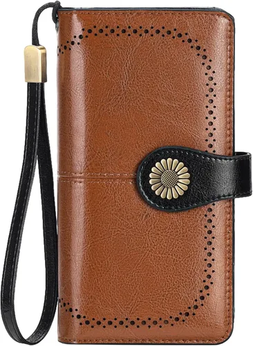 Vista 8 de SENDEFN Billeteras de cuero para mujer, tarjetero de crédito con bloqueo RFID, pulsera de gran capacidad with RFID Blocking, Large Capacity