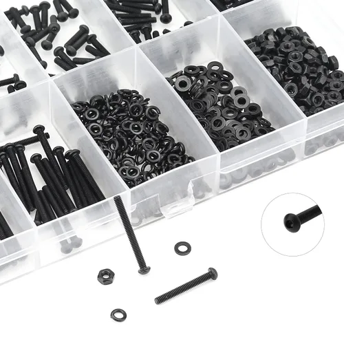 Vista 5 de HELIFOUNER 560 Piezas M2 x 4 mm / 6 mm / 8 mm / 10 mm / 12 mm / 16 mm / 20 mm, Kit de Tornillos de Cabeza de Botón con Arandelas y Tuercas, Acero