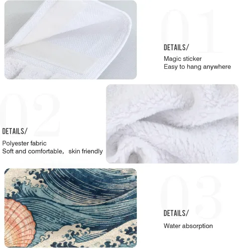 Vista 5 de Toallas colgantes para cocina con punta de dedo para baño, bienvenida, pescado, japonés, retro, impreso, bienvenida, lápiz de pescado
