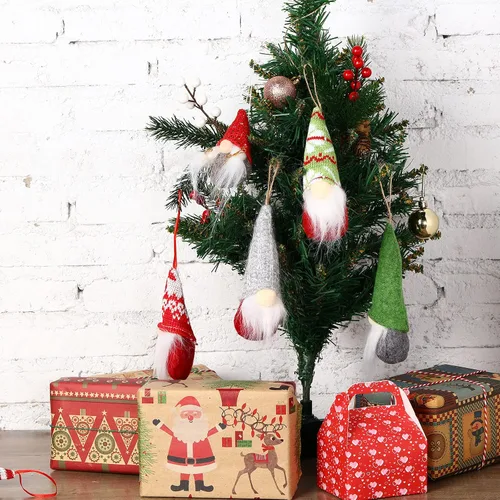Vista 4 de 22 piezas de gnomos para árbol de Navidad, adornos colgantes hechos a mano, gnomos suecos Tomte, gnomos suecos, hechos a mano, gnomos de felpa, Papá