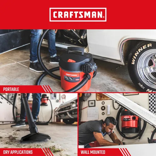Vista 4 de CRAFTSMAN CMXEVBE17925 Aspiradora húmeda/seca de 5 galones, 5.0 HP máximo, aspirador portátil y de montaje en pared con filtro, 2 mangueras