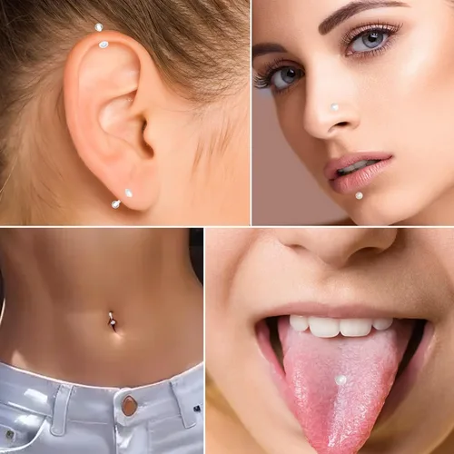 Vista 7 de Aretes transparentes de plástico para piercing deportivo, para el vientre, septum, ceja, labio, cartílago, tragus, labios, labio, retenedores