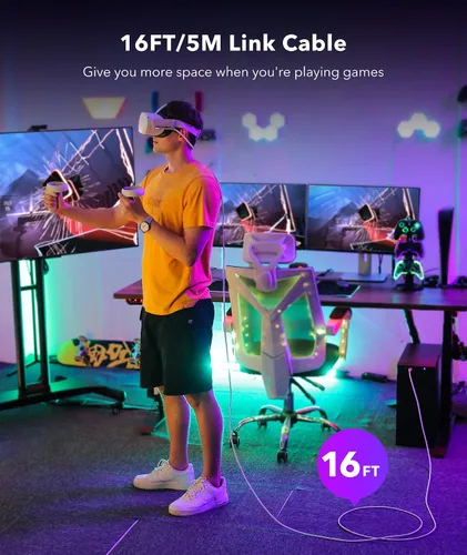 Vista 4 de 6AMGame Cable de enlace de 16 pies compatible con OculusMeta Quest 2 accesorios VR, cable de transferencia de datos de alta velocidad USB 3.0 cable