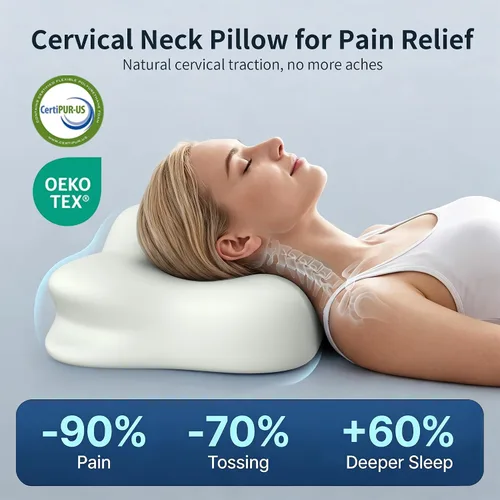 Vista 3 de Almohada cervical para aliviar el dolor de cuello, almohada cervical de espuma viscoelástica para dormir, almohada ergonómica para dormir de lado