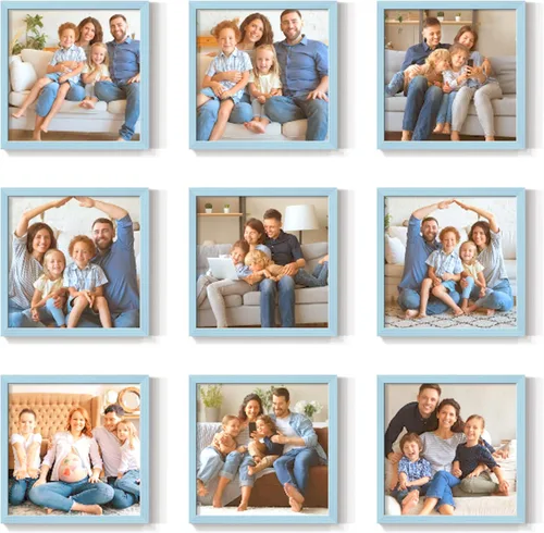 Vista 10 de Renditions Gallery Impresiones fotográficas personalizadas de 8 x 8 con marcos de fotos de madera real. Crea collage de fotos personalizado con Azul