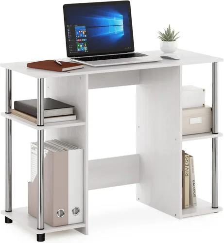 Vista 10 de Furinno Jaya - Escritorio de estudio para computadora, americano/acero inoxidable