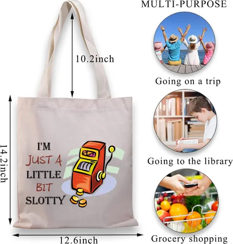 Vista 4 de BDPWSS Divertido juego bolsa de asas Casino amante regalo I'm Just a Little Bit Slotty máquina tragamonedas cremallera bolsa para el regalo