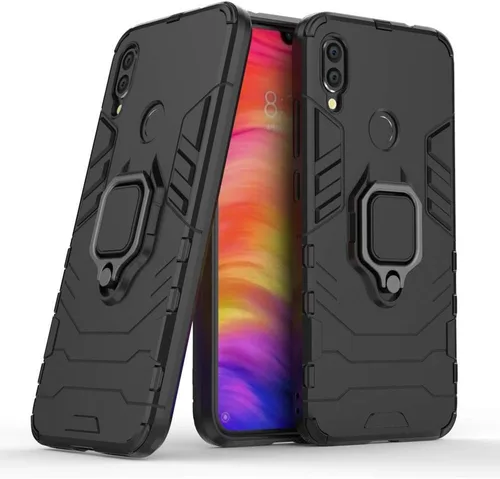Vista 4 de Funda de teléfono para Xiaomi Redmi Note 7 Pro con cubierta protectora de pantalla de vidrio templado y soporte de anillo magnético Soporte híbrido