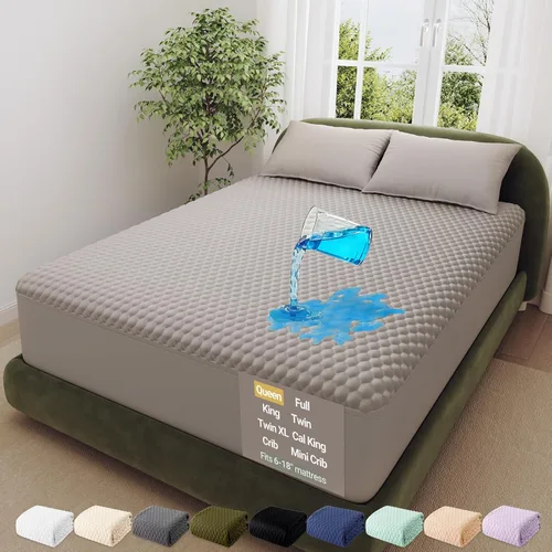 Vista 38 de OhGeni - Protector de colchón 100 % impermeable, almohadilla suave para colchón tamaño individual, resistente al pelo de mascotas y a la enuresis