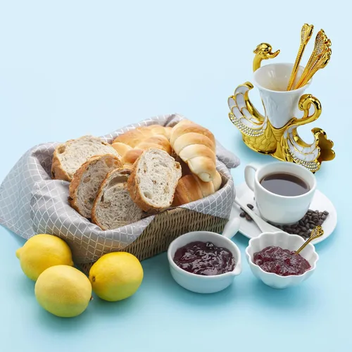 Vista 6 de Juego de cucharas con base de cisne dorado, cubiertos decorativos de cisne con 6 cucharas, cucharas de café, organizador para postres, helado