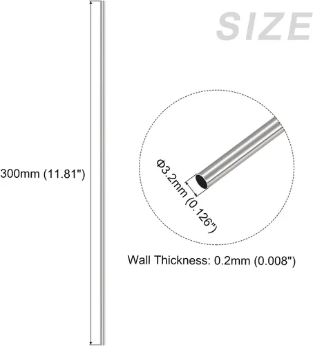 Vista 2 de METALLIXITY Tubo de acero inoxidable 304 (0.126 in de diámetro exterior x 0.008 in de pared T x 11.811 in de largo), 2 piezas, tubo recto