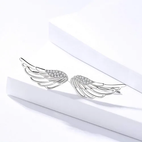 Vista 5 de Oído Crawler, Mariafashion Cuff Earrings Plata Sterling Climber Hipoalergénico Oído Envoltura Angular Alas Diamante Zircon Stud Pendientes