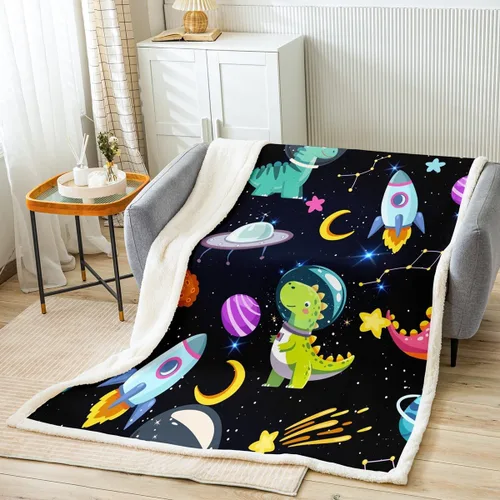 Vista 11 de Astronaut Throw Blanket Galaxy Planet Airship Bed Blanket for Kids Boy Girls Room Decor, Outer Space Theme Blanket for Couch Sofa, Soft and