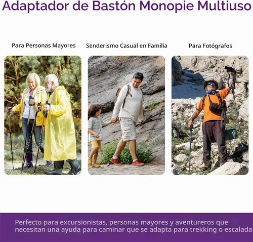 Vista 6 de Adaptador de mango monopod para bastón para caminar, cabezal monopié, convertidor de mango de bastón de trekking, agarre para senderismo, escalada