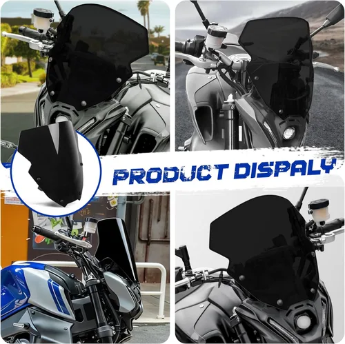 Vista 6 de Parabrisas de motocicleta de 12 pulgadas para MT09 MT-09/SP FZ09 2021 2022 2023 deflector de viento delantero con soporte de montaje, negro