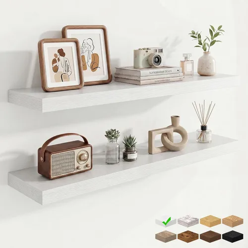Vista 87 de Marsmiles 12in Depth Floating Shelves, 12x12x1.4, Rustic Brown, Set of 3 Marrón rústico