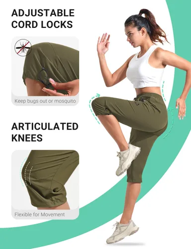 Vista 12 de BVVU Pantalones cargo capri de senderismo para mujer, ligeros, de secado rápido, pantalones deportivos impermeables para exteriores, pantalones