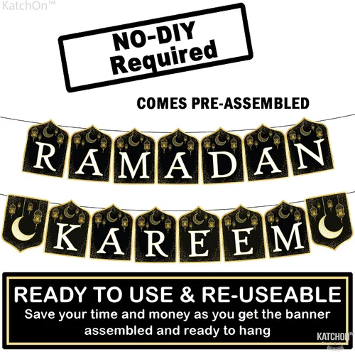 Vista 2 de KatchOn, Ramadan Kareem Banner - 10 pies, negro y dorado, cartulina, rectangular
