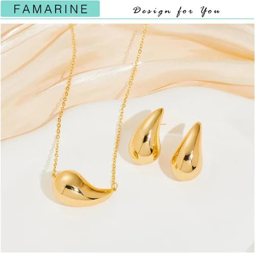Vista 4 de FAMARINE Aretes de oro con forma de gota de agua para mujer, aretes grandes de oro con forma de lágrima