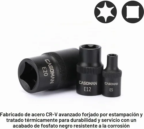 Vista 6 de CASOMAN Juego de llaves de vaso de 107 piezas, 1/4", 3/8" y 1/2", torx/hexagonal a prueba de manipulaciones Torx/hexagonal/extremo de bola