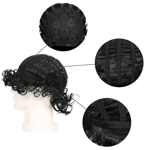 Vista 4 de Angelaicos Peluca afro Shaggy Disco de los años 70 para hombre, peluca corta y rizada negra y bigote (negro)