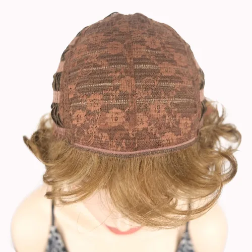 Vista 8 de Lydell Pelucas cortas y onduladas de 6 pulgadas, cabello sintético completo, estilo clásico (12TT26 marrón claro con reflejos)