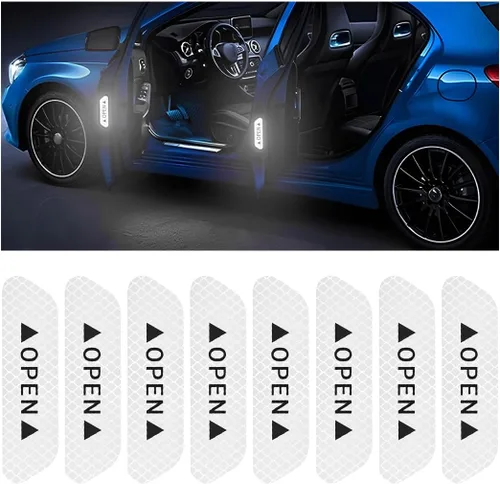 Vista 7 de 4 calcomanías reflectantes de advertencia de apertura para puerta de automóvil, calcomanías de aviso de seguridad automática con visibilidad