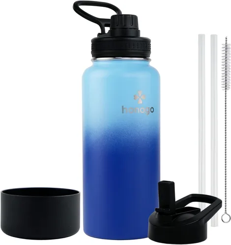 Vista 15 de Botella de agua aislada de 64 onzas con tapa de popote y tapa de boquilla, jarra de agua de medio galón de acero inoxidable con mango de paracord