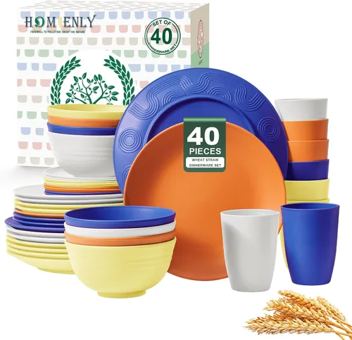 Vista 10 de Homienly Juegos de Vajilla Premium de Paja de Trigo, Platos y Tazones Ligeros e Irrompibles, Tazas, Servicio para 4, Apto para Lavavajillas