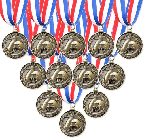 Vista 11 de RoundFunny 12 piezas de medallas de premios de baloncesto a granel, medallas de oro, premios de trofeos con cintas para el cuello, premios