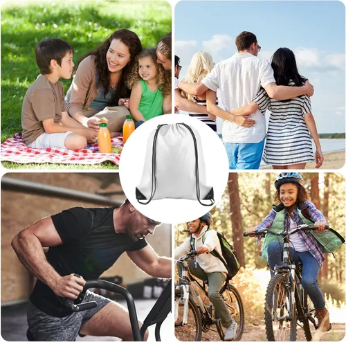 Vista 6 de KUUQA Mochila con cordón a granel, bolsas de almacenamiento para deporte, gimnasio, viajes, Blanco, Viajar