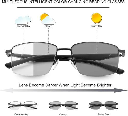 Vista 2 de Fotocrómico Progresivo Multifocus Computer Reading Glasses Spring Bisagras Transición UV400 Gafas de sol Lectores de sol