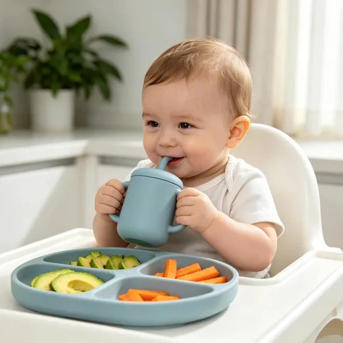 Vista 2 de Vasos de entrenamiento de silicona – Taza de entrenamiento para beber y taza de destete abierta para bebés de 6 a 12 meses en adelante, juego de Rosa