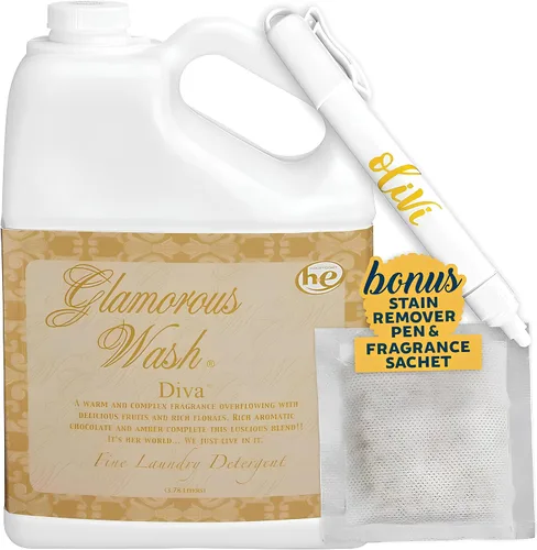 Vista 8 de Detergente para lavandería Tyler DIVA Glamorous Wash - 1 galón - Con lápiz quitamanchas Olivi - Bolsa perfumada fresca - Detergente para lavar