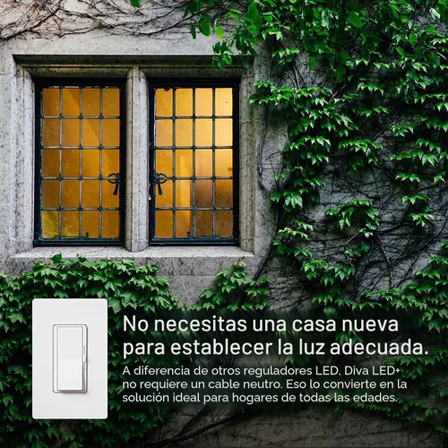 Vista 7 de Lutron Diva LED+ Interruptor de atenuación, atenuador de paleta, un solo polo/3 vías Almendra