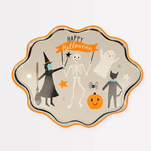 Vista 5 de Meri Meri Platos de papel de Halloween (paquete de 8), platos desechables para fiesta, fiesta de Halloween, niños y adultos, uso en interiores