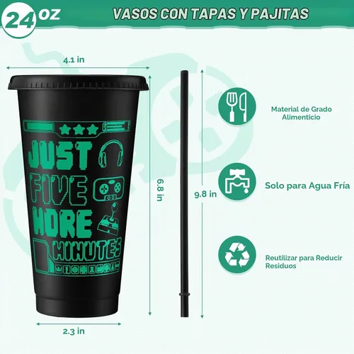 Vista 2 de Mifoci - 12 tazas para jugadores con tapas y pajillas, color negro