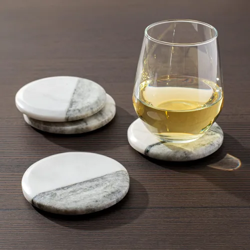 Vista 2 de Torre & Tagus Juego de 4 posavasos redondos de mármol para bebidas, posavasos de mármol sólido real para mesa de café, soporte de bebidas