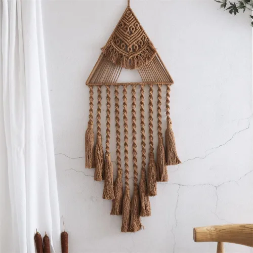 Vista 8 de Tapiz de macramé tejido de algodón, estilo bohemio, atrapasueños, decoración de pared, 10.5 x 28 pulgadas