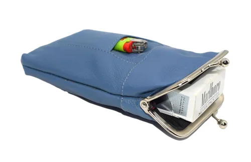 Vista 3 de Marshal® - Estuche para cigarrillos de cuero, bolsillo regular o 100 para encendedor de 100 (color azul bebé)