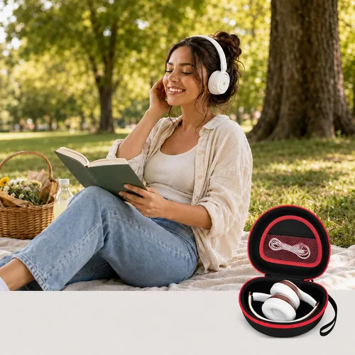 Vista 6 de Funda para auriculares compatible con Mpow 059, Beats Studio3, Beats Solo3, Solo2, Picun P26, para Elecder i39 y más, auriculares inalámbricos Negro