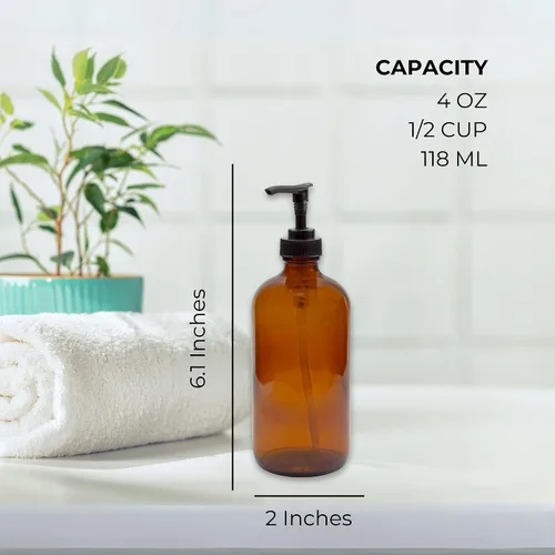Vista 6 de Cornucopia Brands Botellas de vidrio ámbar de 4 onzas (paquete de 4) ideales para lociones, jabón líquido, aromaterapia y más