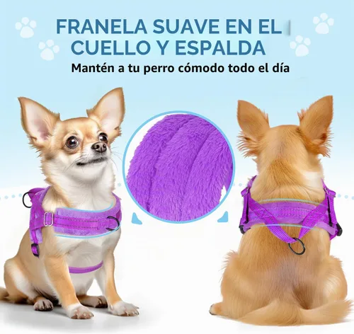 Vista 5 de Lukovee Juego de arnés y correa para perro sin tirones, arnés acolchado suave para perro pequeño, chaleco reflectante ajustable para cuello y pecho