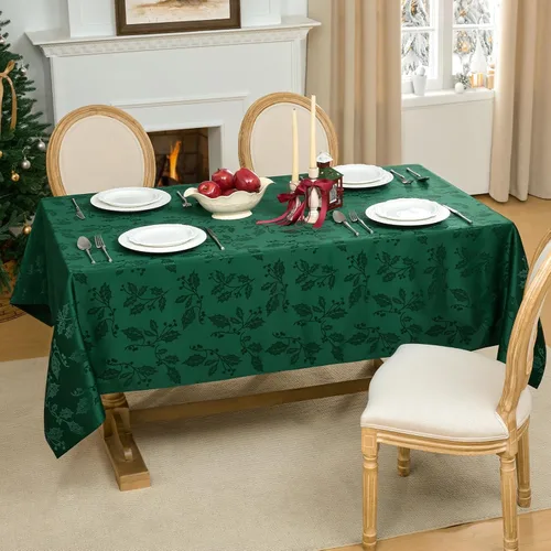 Vista 2 de Softalker - Mantel navideño de jacquard - Mantel rectangular impermeable de invierno con diseño vintage de damasco, de poliéster con motivos