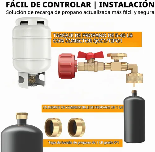 Vista 3 de Adaptador de codo de repuesto de propano QCC1 de 1 a 20 libras, adaptador de codo de repuesto de propano con medidor y válvula de control