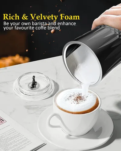 Vista 3 de Espumador de leche eléctrico 4 en 1 y vaporizador de leche, diseño elegante antideslizante, vaporizador de leche caliente y fría con control