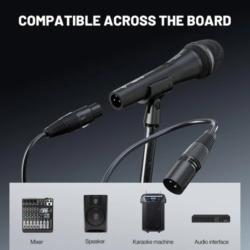 Vista 7 de Phenyx Pro Micrófono vocal, micrófono dinámico supercardioide con cable XLR de 16.4 pies, clip para micrófono, bolsa de almacenamiento, micrófono